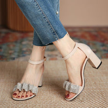 Petite Size Rhinestone Strap Chunky Heel Shoes SS2766