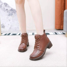 Petite Size Side Zipper Block Leather Boots FS186