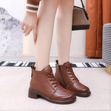 Petite Size Side Zipper Block Leather Boots FS186