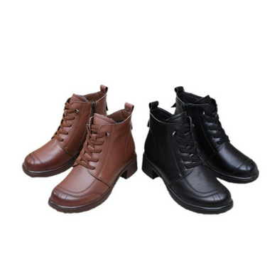 Petite Size Side Zipper Block Leather Boots FS186