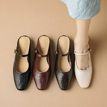 Petite Size Sling On Block Flat Heel Leather Shoes FS366