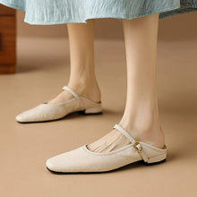 Petite Size Sling On Block Flat Heel Leather Shoes FS366