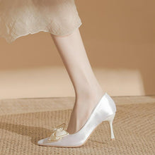 Petite Small Size Satin Heels With Bow FS345