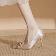Petite Small Size Satin Heels With Bow FS345