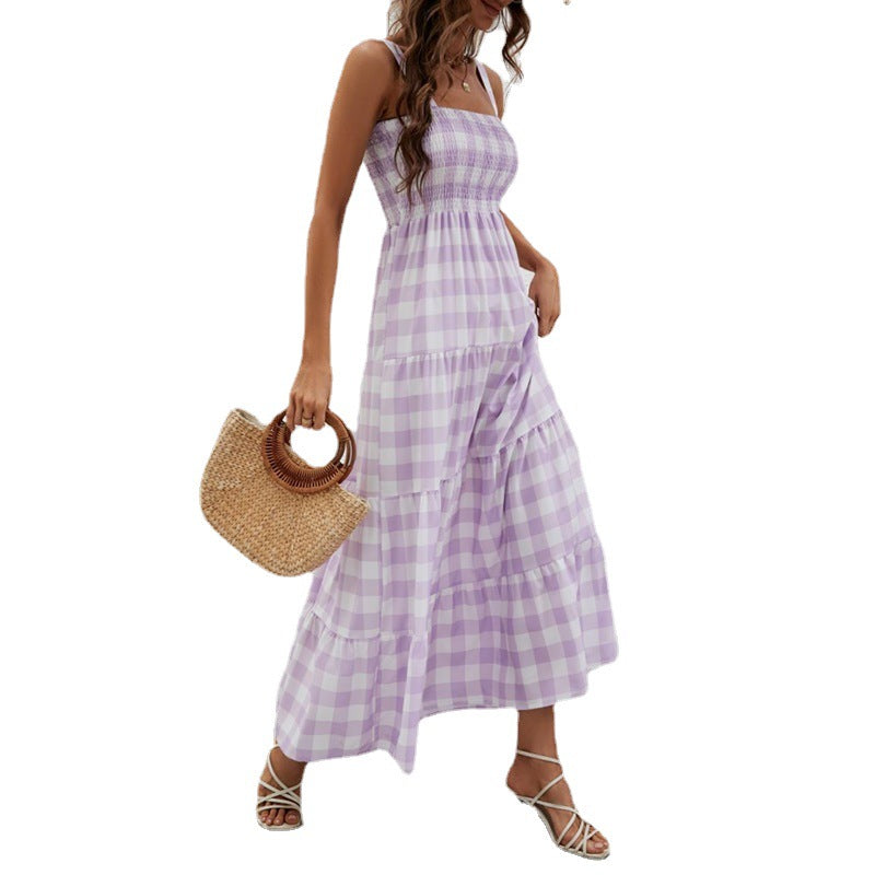 open lace back dress Love Found Purple Gingham Tiered Midi Dress – Shop the Mint main image 1
