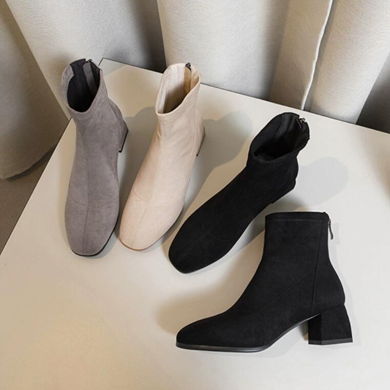 Petite Suede Back Zipper Block Heel Short Boots MS203 AstarShoes