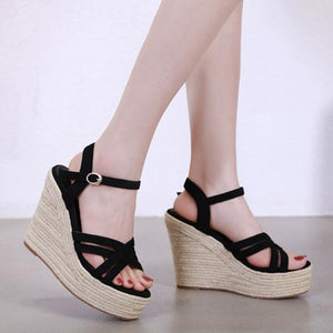 Petite Suede Leather Platform High Wedge Heel Sandals MS385