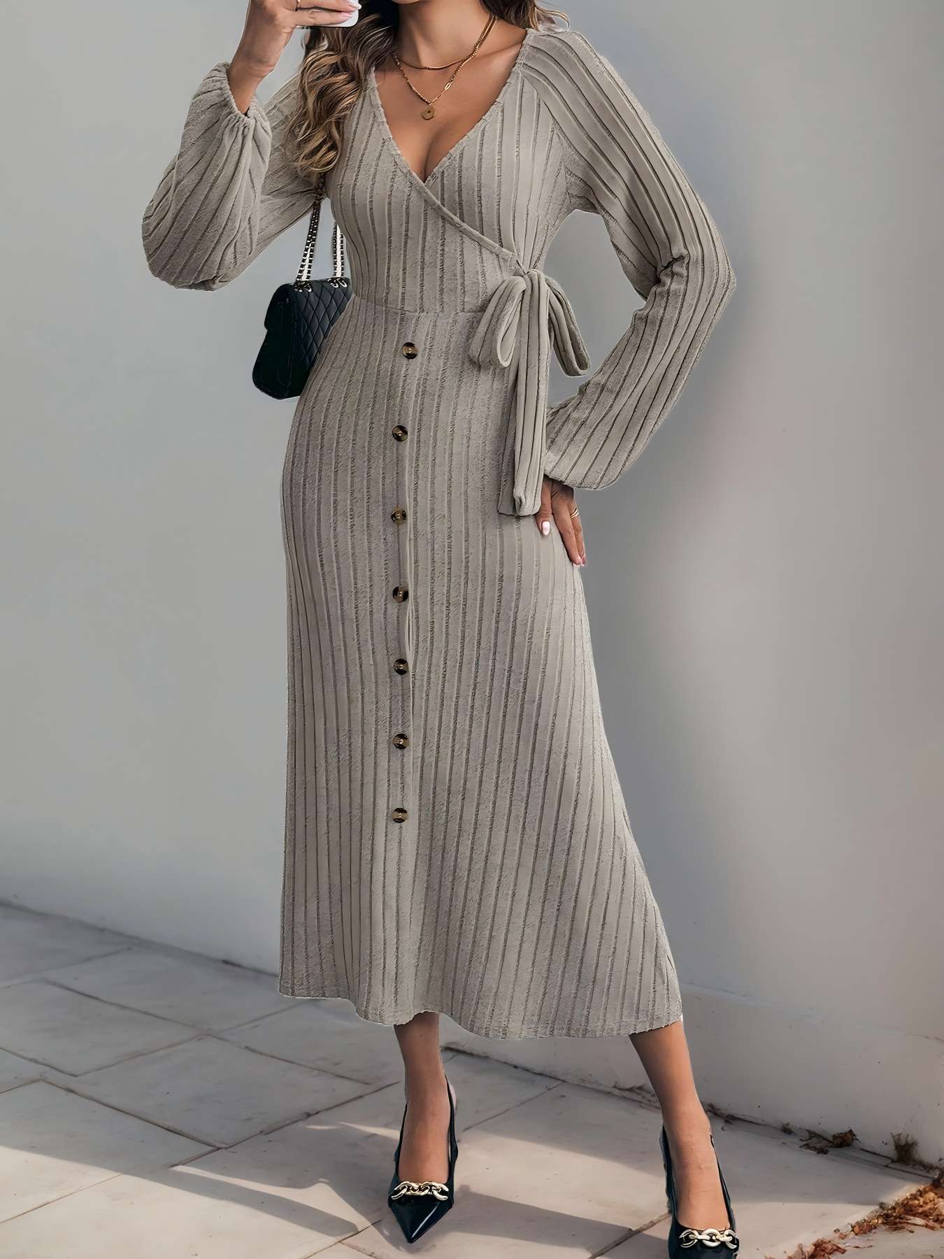 Petite V-neck Knitted Dress PCD57 S