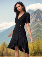Petite V Neck Black Mini Dress PCD37
