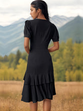 Petite V Neck Black Mini Dress PCD37