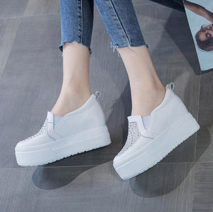 Petite White Leather Lace Mesh Rhinestone Casual Shoes MS62