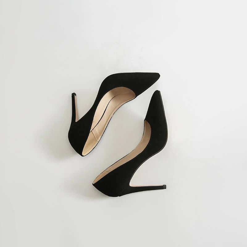 Small Size Black Suede Heel US4.5 with 8cm For Sale
