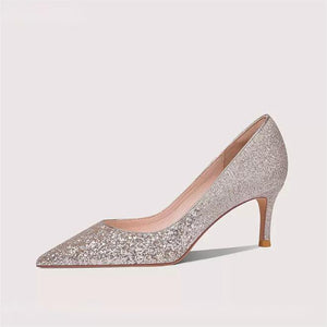 Pointed Glitter Heel Dress Shoes For Petite Feet MS356