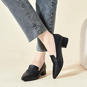 Pointy Block Heel Loafers For Small Feet ES161