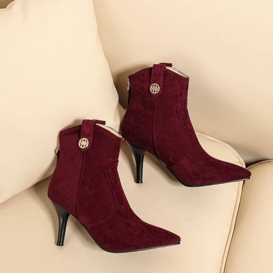 Pointy Heeled Suede Ankle Boots For Small Feet Women MS260