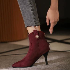 Pointy Heeled Suede Ankle Boots For Small Feet Women MS260