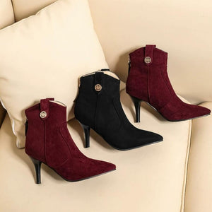 Pointy Heeled Suede Ankle Boots For Small Feet Women MS260