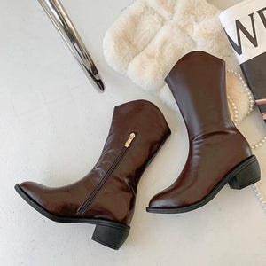 Pointy Side Zipper Short Boots For Petite Feet Women GS271