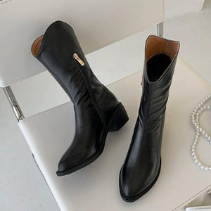 Pointy Side Zipper Short Boots For Petite Feet Women GS271
