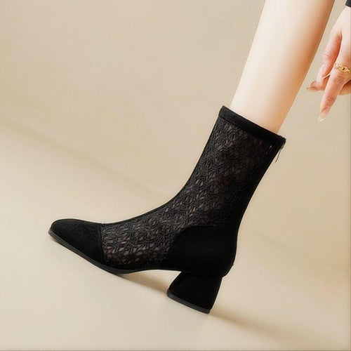 Small Feet Lace Mesh Chunky Short Boots MS167