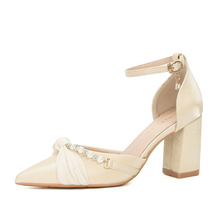Small Feet Beige Satin Ankle Strap Chunky Heels FS179