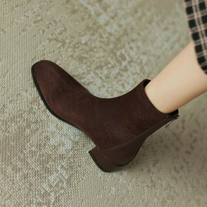 Small Feet Block Heel Suede Short Boots FS168
