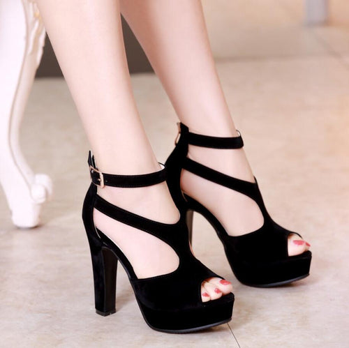 Small Feet Chunky Heel Peep Platform Shoes GS326