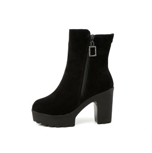 Small Feet Chunky Heel Side Zipper Boots ES128