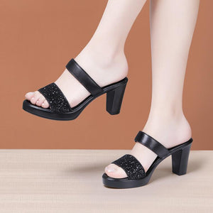 Small Feet Chunky High Heel Slip On Sandals MS357