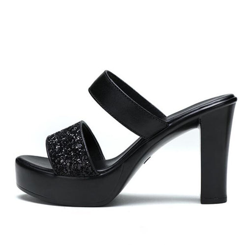 Small Feet Chunky High Heel Slip On Sandals MS357