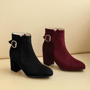 Small Feet Chunky Side Zipper Suede Ankle Boots MS274