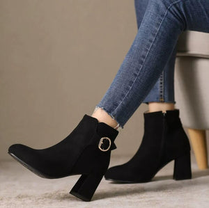 Small Feet Chunky Side Zipper Suede Ankle Boots MS274