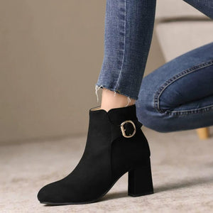 Small Feet Chunky Side Zipper Suede Ankle Boots MS274