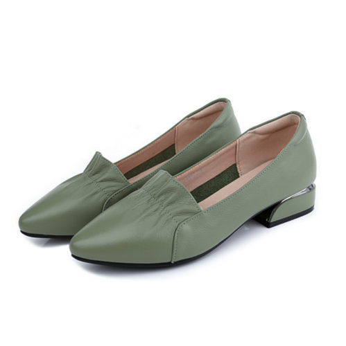 Small Feet Closed Block Low Heel Leather Shoes MS588