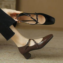 Small Feet Cross Strap Block Heel Pump Shoes FS200