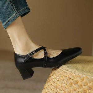 Small Feet Cross Strap Block Heel Pump Shoes FS200