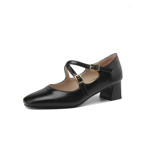 Small Feet Cross Strap Block Heel Pump Shoes FS200