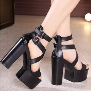 Small Feet Cross Strap Chunky High Heel Platform Shoes MS229