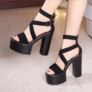 Small Feet Cross Strap Chunky High Heel Platform Shoes MS229