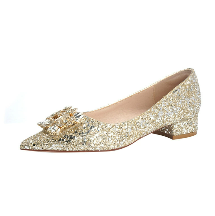Small Feet Glitter Block Flat Heel Shoes FS325