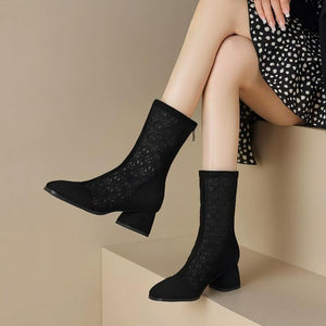 Small Feet Lace Mesh Chunky Short Boots MS167