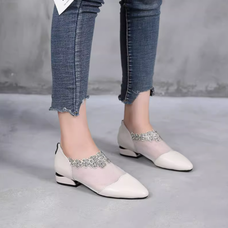 Small Feet Lace Mesh Low Heel Leather Shoes FS15 US4.5(Eu35)=UK2.5(225mm) / Black Leather Small Feet Lace Mesh Low Heel Leather Shoes FS15 US4.5(Eu35)=UK2.5(225mm) / Black Leather