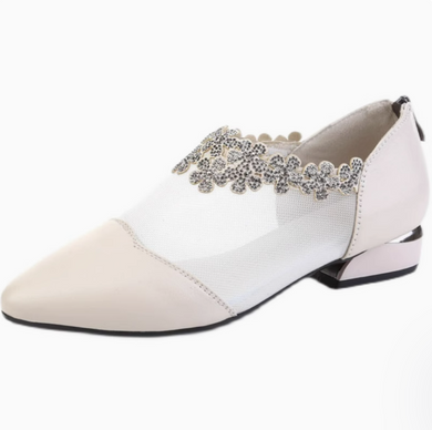 Small Feet Lace Mesh Low Heel Leather Shoes FS15
