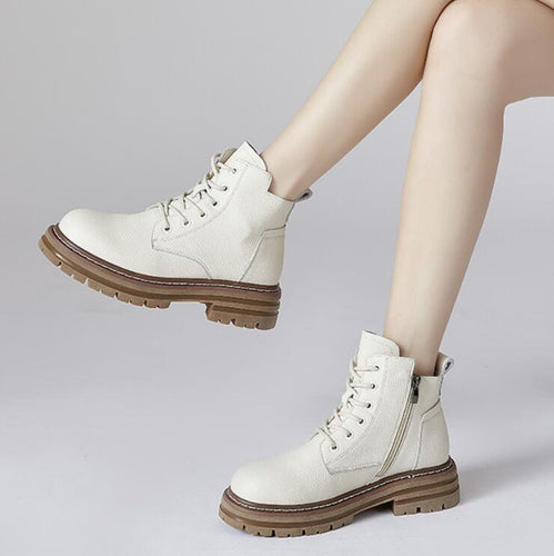 Small Feet Lace Up Thicksole Boots With Side Zipper MS289