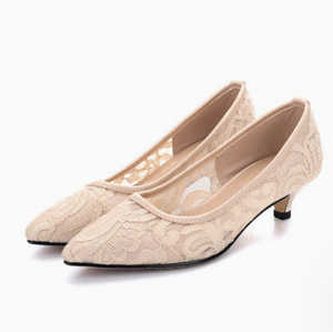 Small Feet Mid Low Heel Lace Mesh Shoes FS29