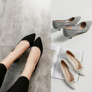 Small Feet Mid Low Heel Lace Mesh Shoes FS29