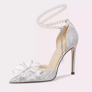 Small Feet Pearl Ankle Strap Glitter Dress Heels FS80