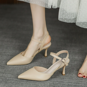 Small Feet Pointy Ankle Strap Heeled Shoes for Women MS501 US4.5 eu35 UK2.5 225mm Black Leather 10cm