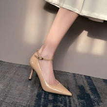 Small Feet Pointy Ankle Strap Patent Heel Pumps TS330