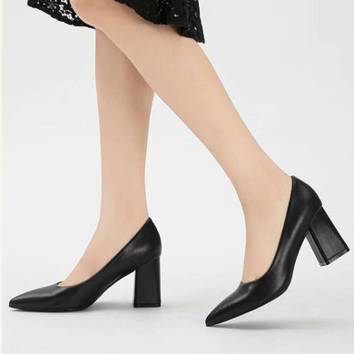 Small Feet Pointy Chunky Heel Pump Shoes MS533
